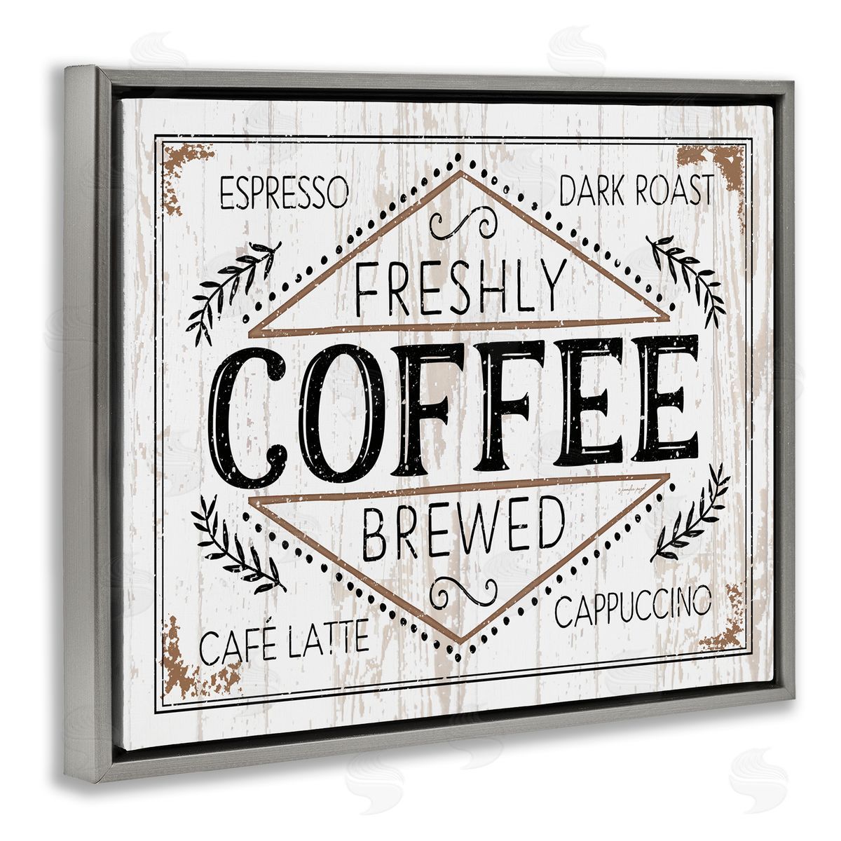 Charming Fresh Brew Coffee Grey Floating Frame Canvas Wall Art, Home Decor by Jennifer Pugh