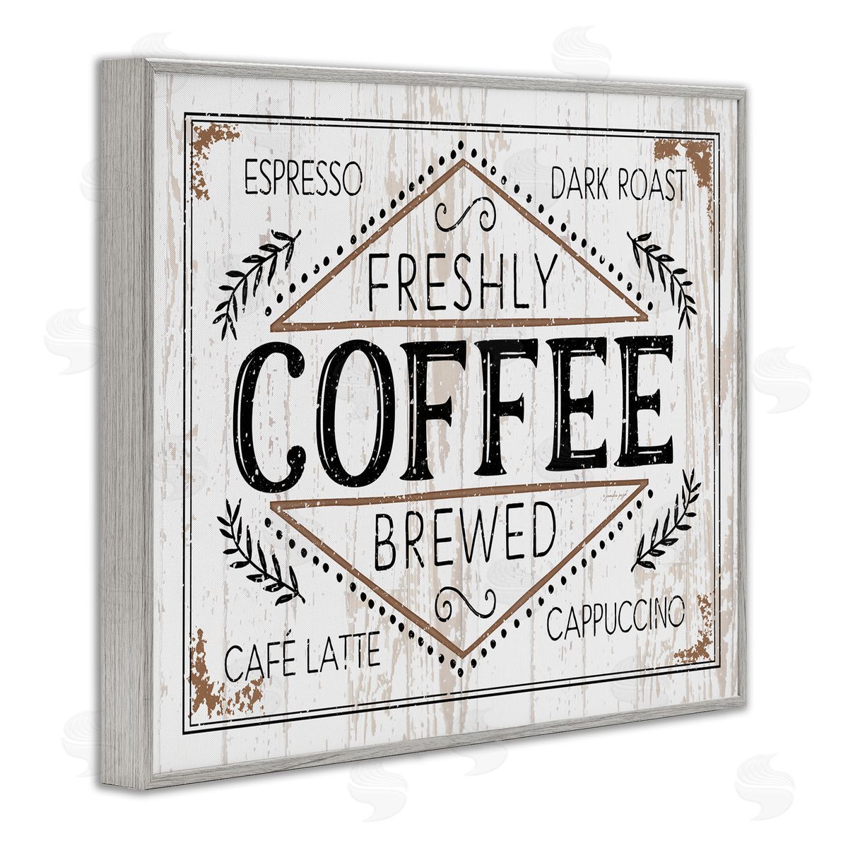 Charming Fresh Brew Coffee Grey Frame Print Wall Art, Home Decor by Jennifer Pugh