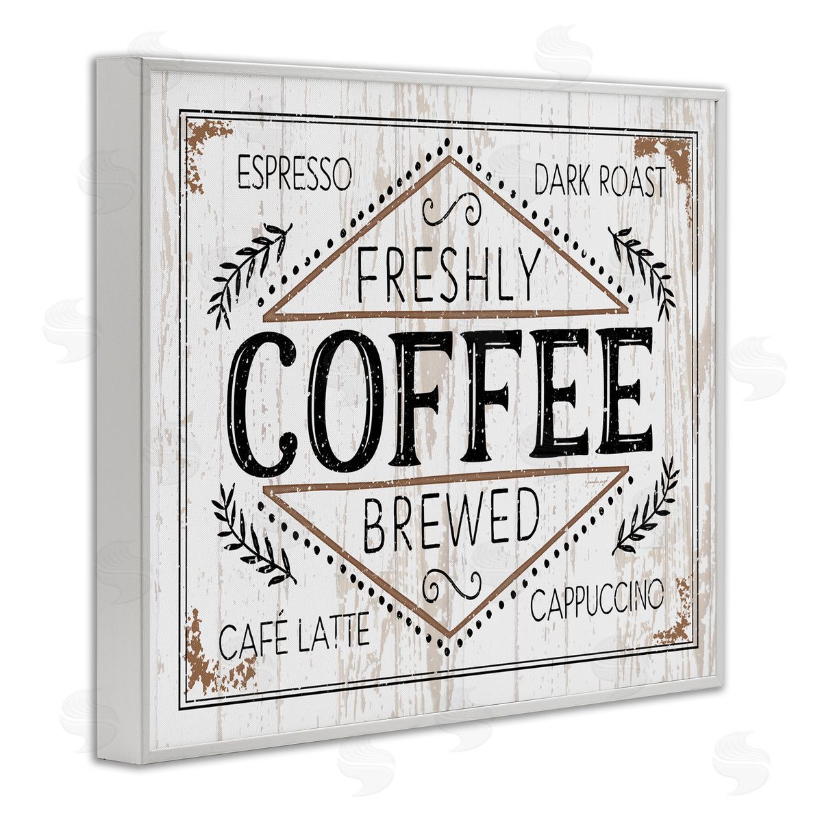 Charming Fresh Brew Coffee White Frame Print Wall Art, Home Decor by Jennifer Pugh