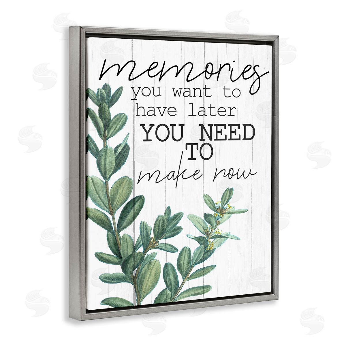 Kim Allen Make Memories Now Rustic Green Plant Gray Floater Frame Canvas Art