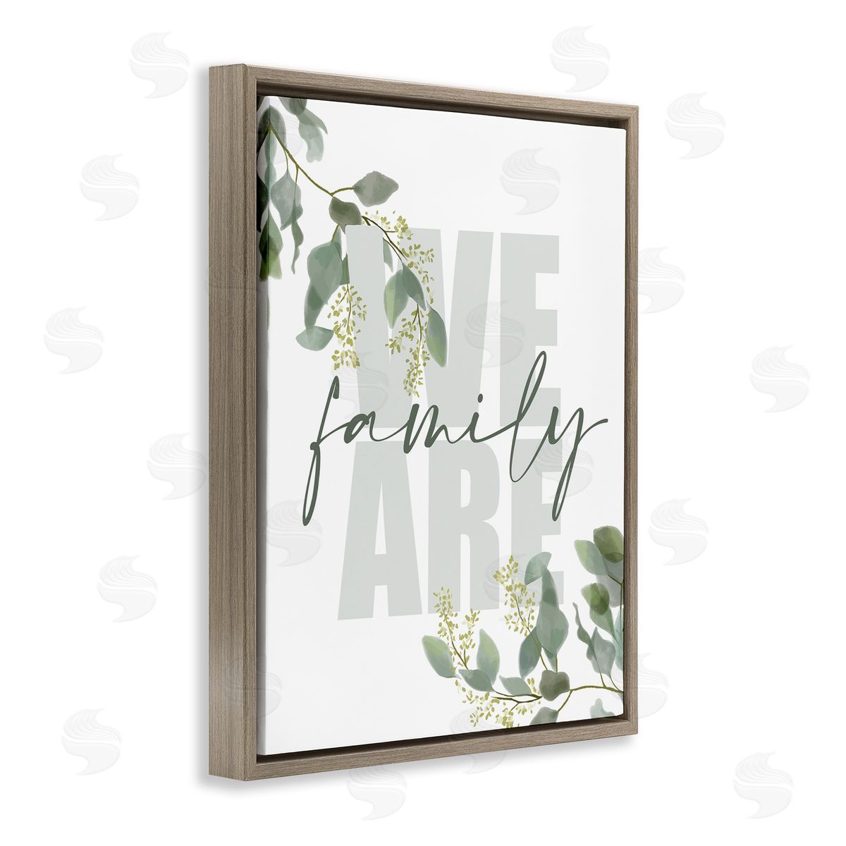 Kim Allen We Are Family Peaceful Green Florals Brown Floater Frame Canvas Art