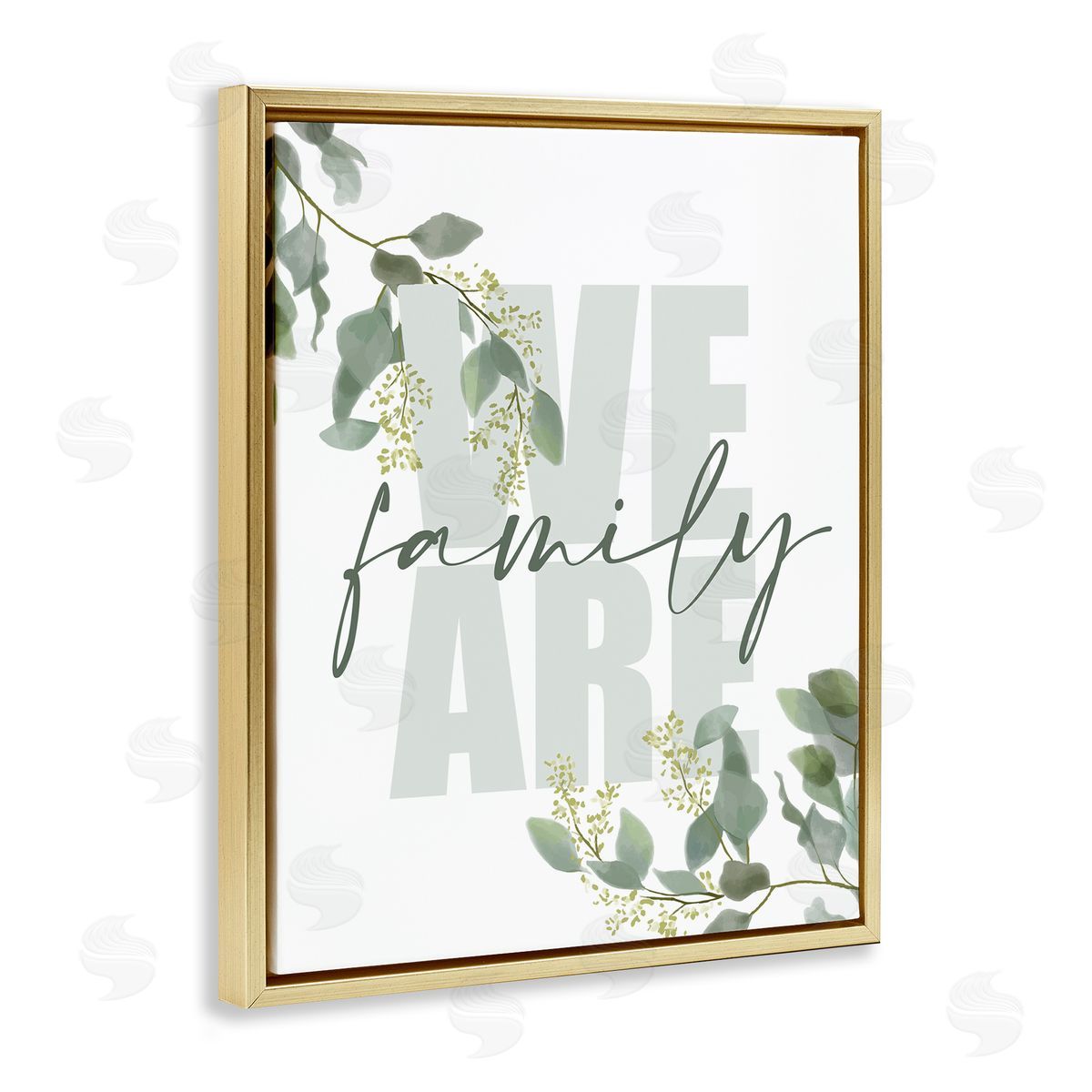 Kim Allen We Are Family Peaceful Green Florals Gold Floater Frame Canvas Art