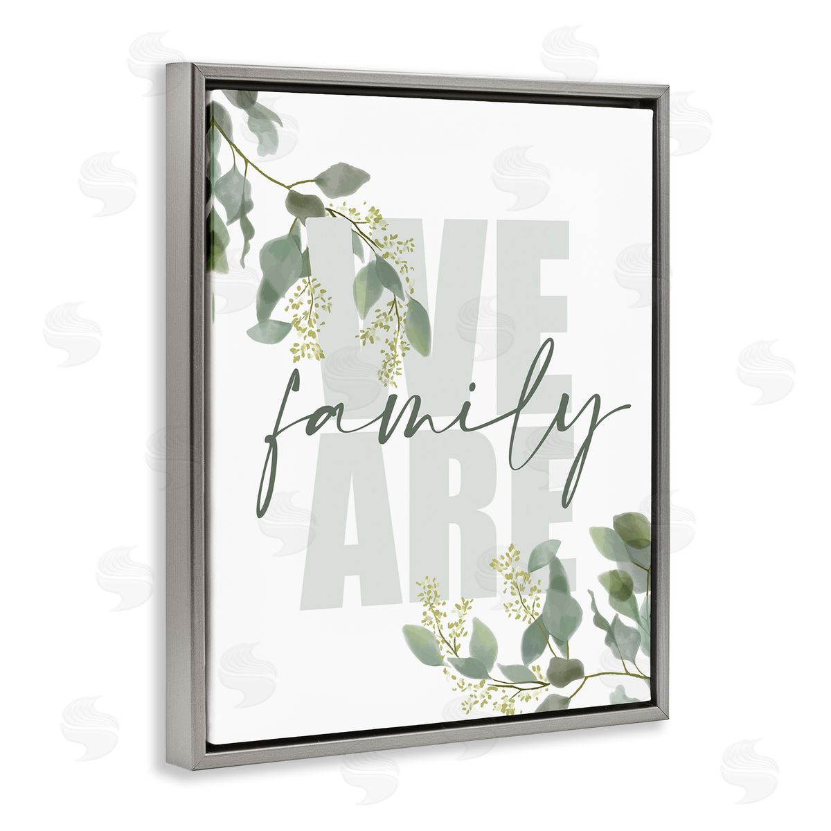 Kim Allen We Are Family Peaceful Green Florals Gray Floater Frame Canvas Art