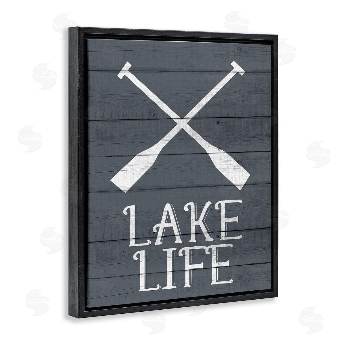Nautical Blue Lake Life Phrase Black Floating Frame Canvas Wall Art, Home Decor by Kim Allen