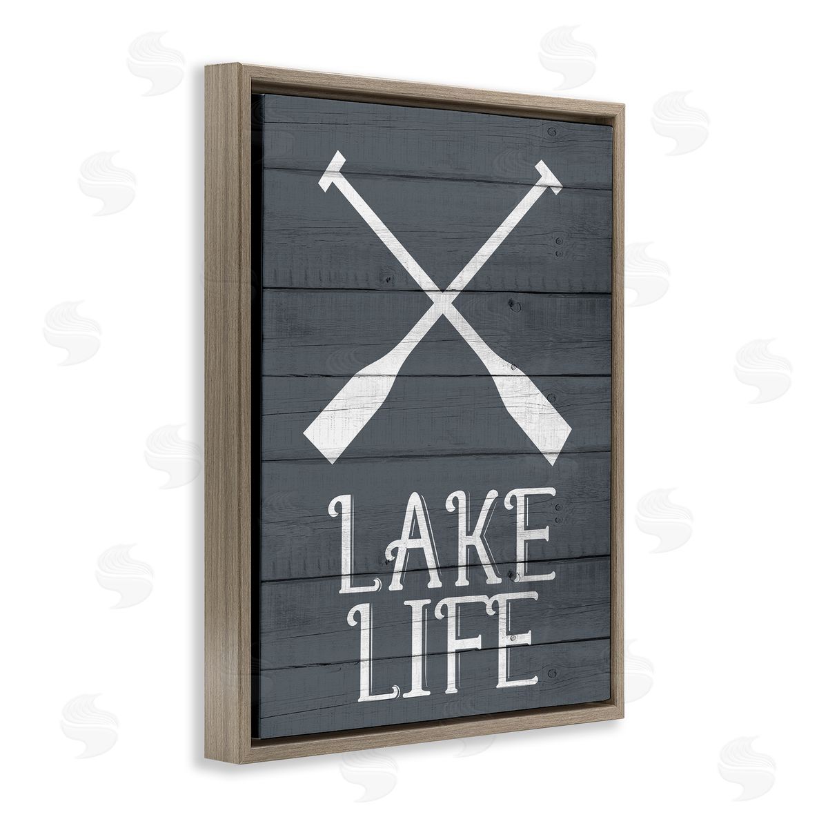 Nautical Blue Lake Life Phrase Brown Floating Frame Canvas Wall Art, Home Decor by Kim Allen