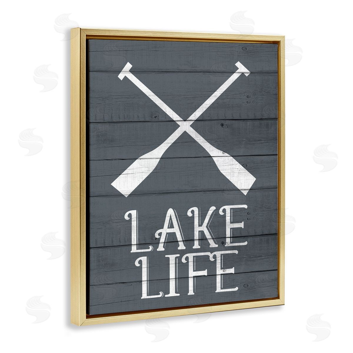 Nautical Blue Lake Life Phrase Gold Floating Frame Canvas Wall Art, Home Decor by Kim Allen