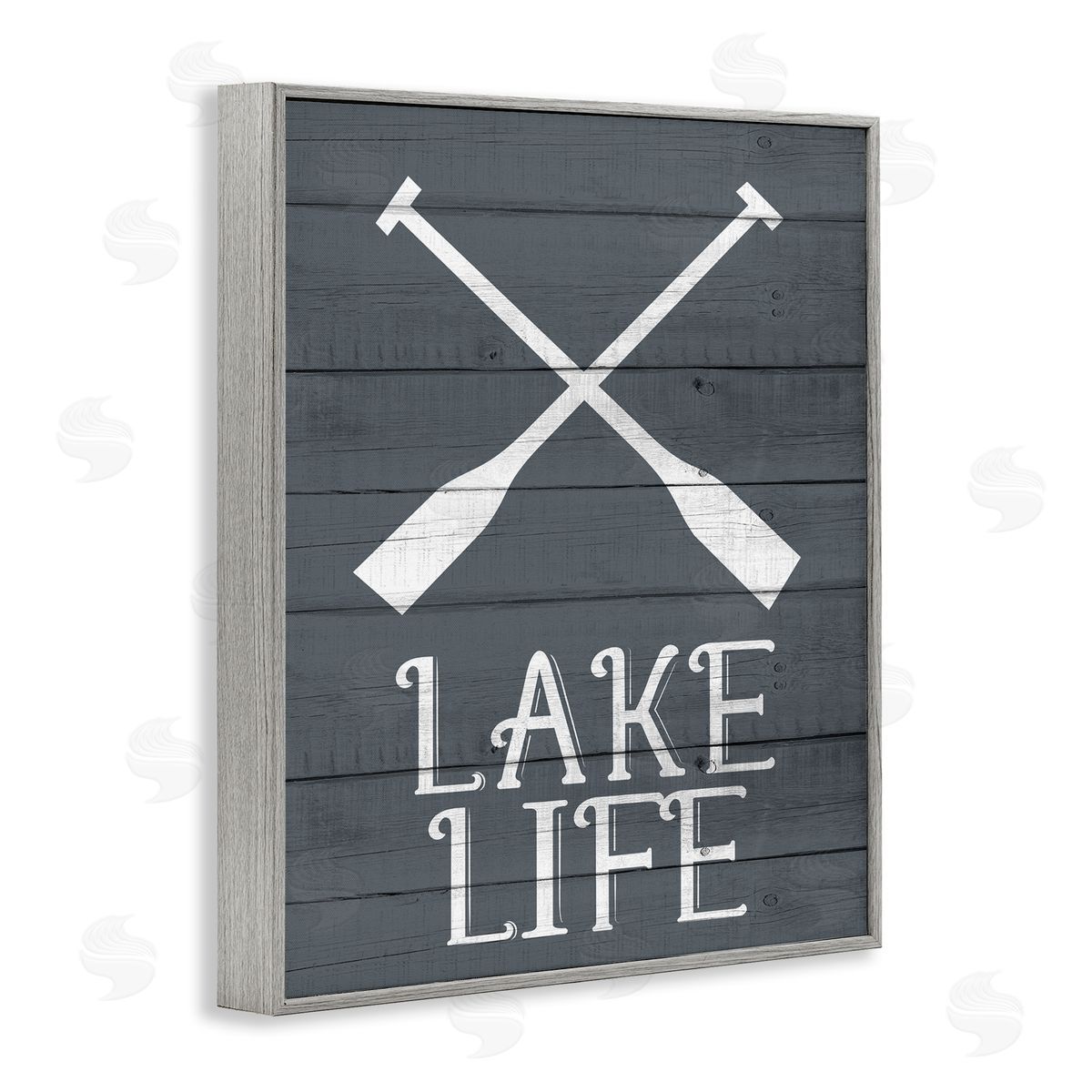 Nautical Blue Lake Life Phrase Grey Frame Print Wall Art, Home Decor by Kim Allen