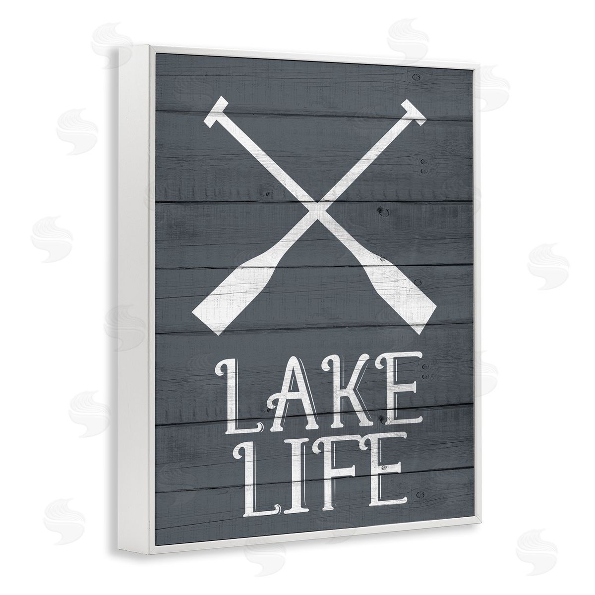 Nautical Blue Lake Life Phrase White Frame Print Wall Art, Home Decor by Kim Allen