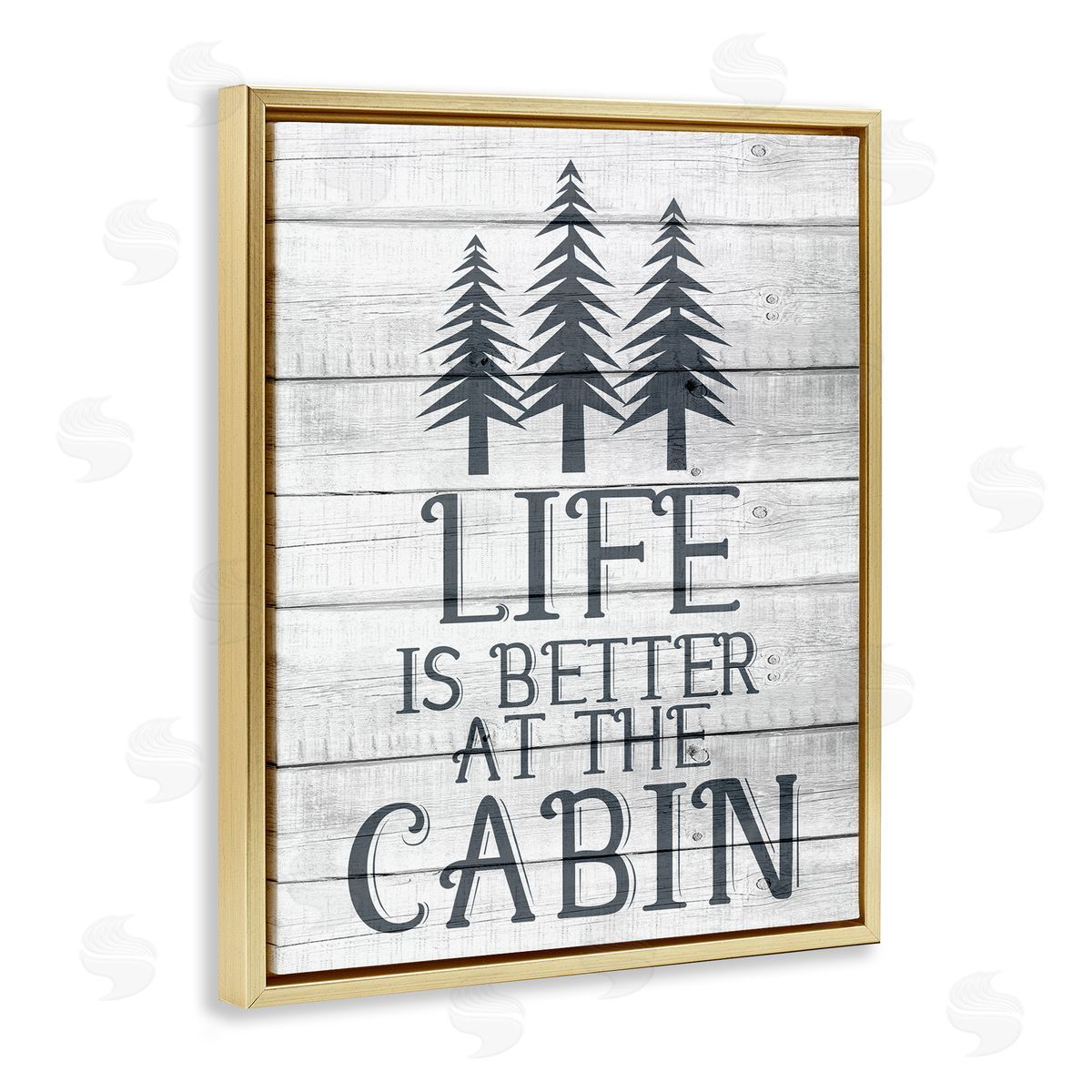 Kim Allen Life's Better At Cabin Rural Forest Gold Floater Frame Canvas Art