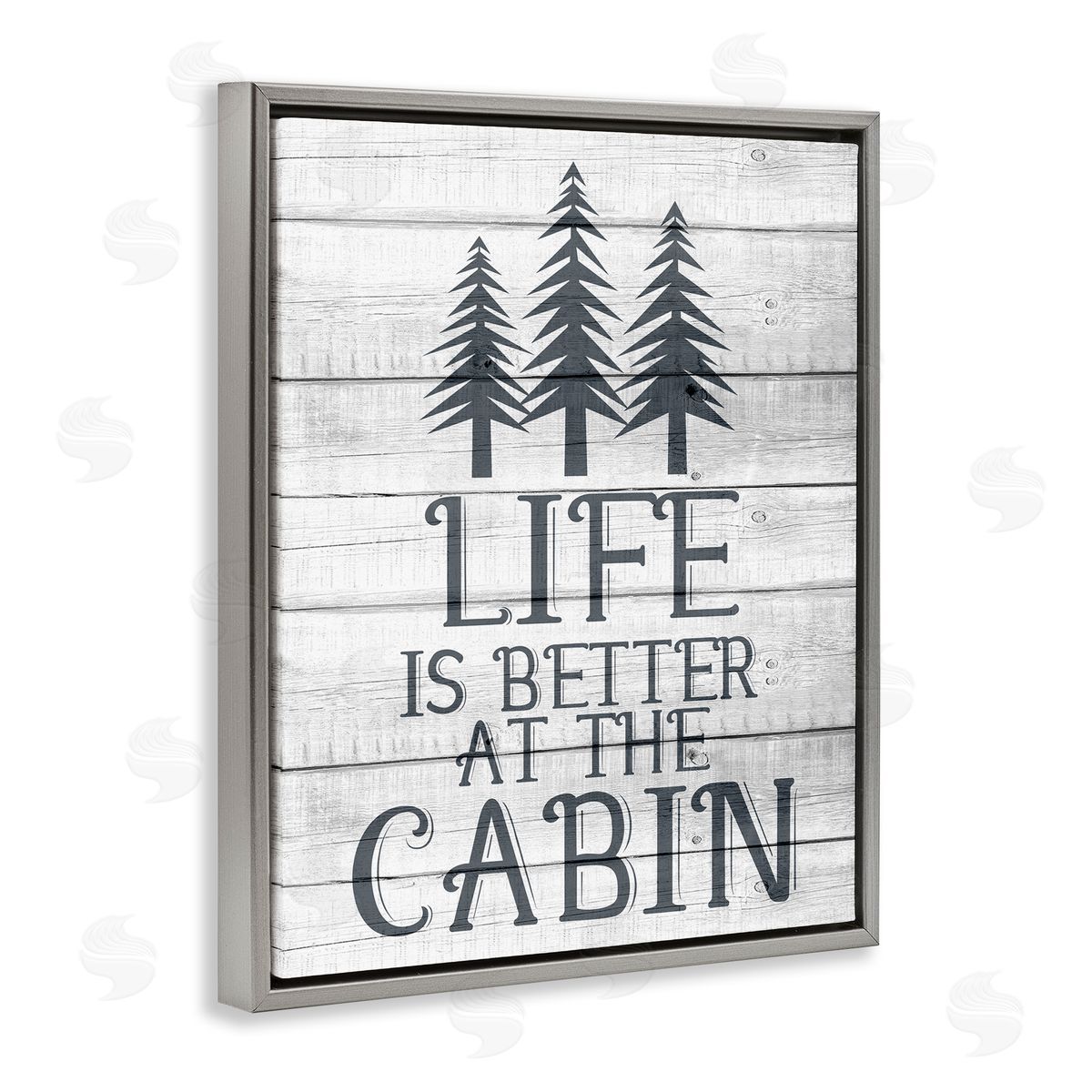 Kim Allen Life's Better At Cabin Rural Forest Gray Floater Frame Canvas Art