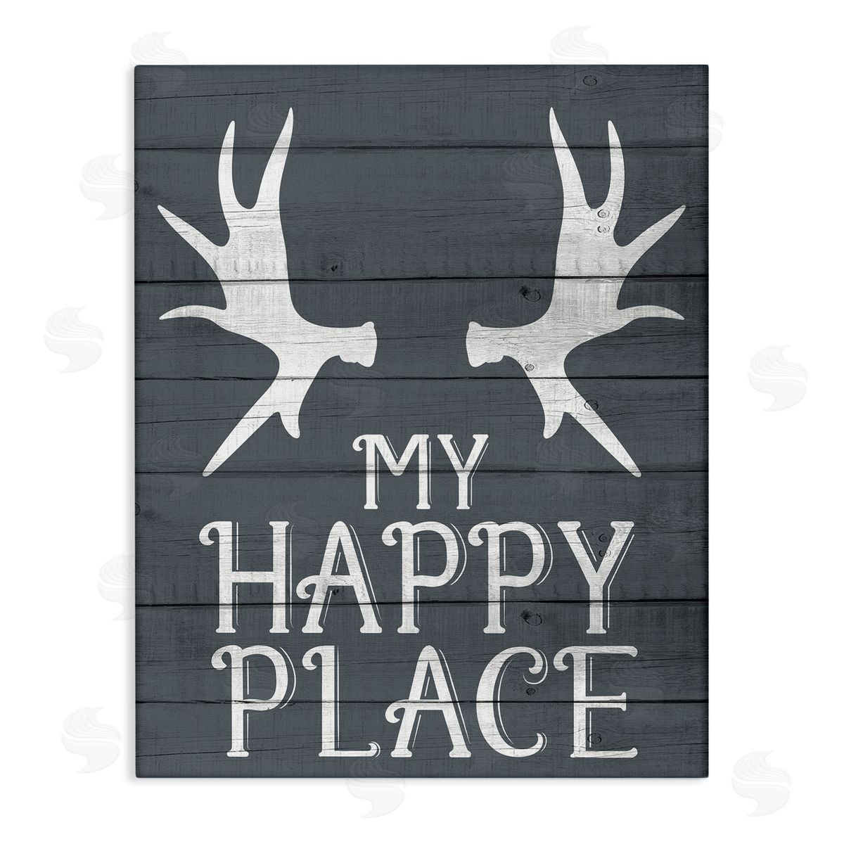 Kim Allen Rustic My Happy Place Antlers Canvas Wall Art