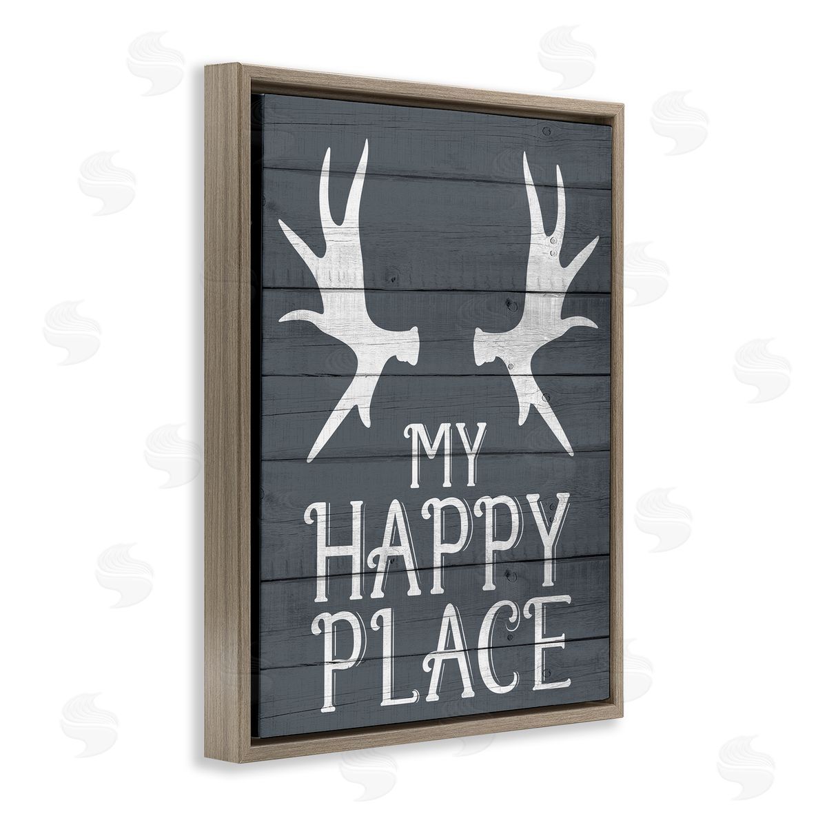 Kim Allen Rustic My Happy Place Antlers Brown Floater Frame Canvas Art