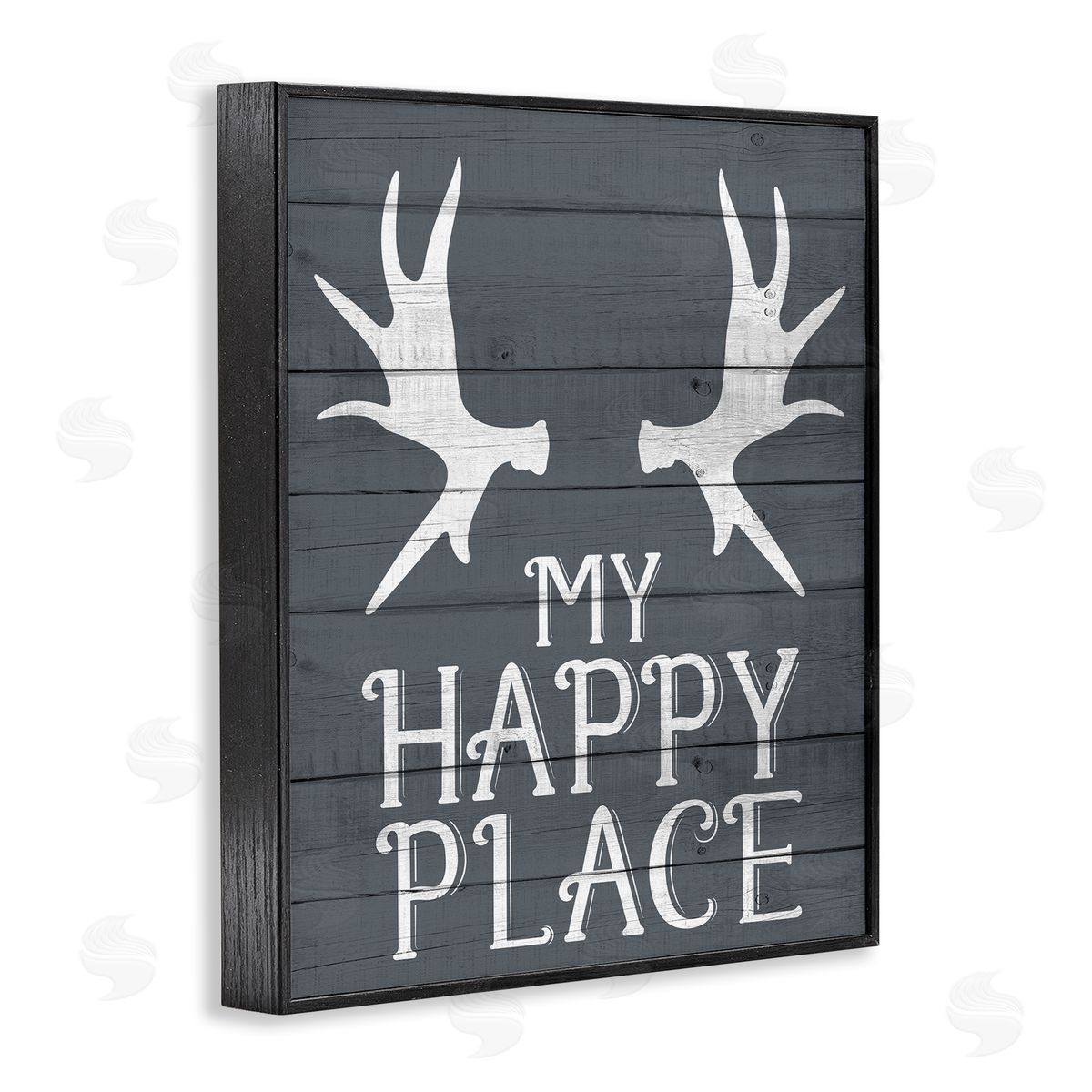 Kim Allen Rustic My Happy Place Antlers Black Framed Giclee Wall Art