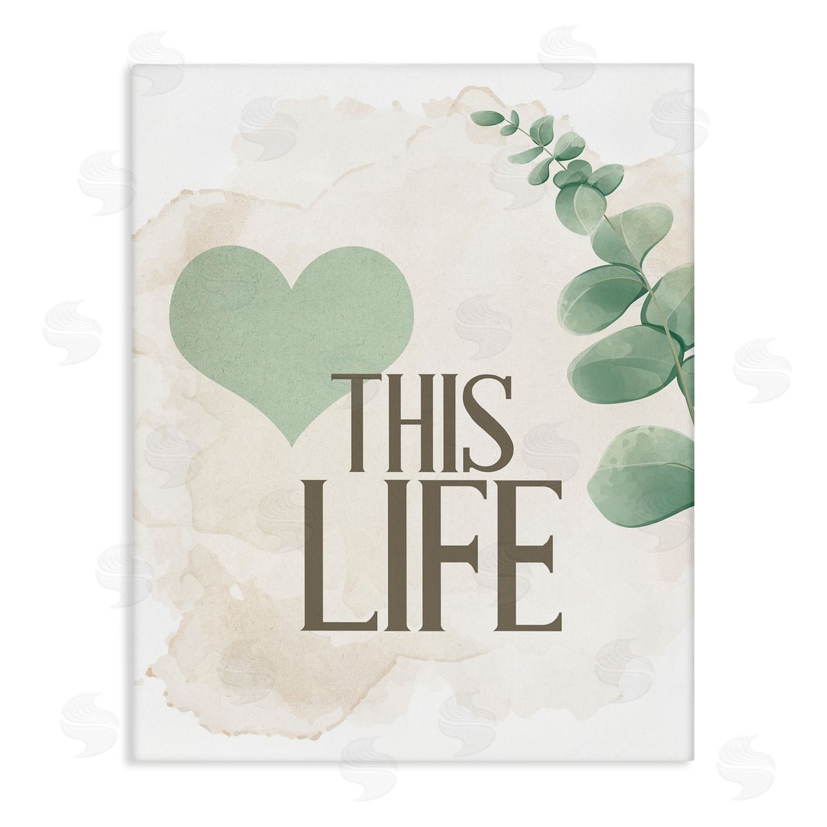 Kim Allen Love This Life Green Heart Neutral Canvas Wall Art