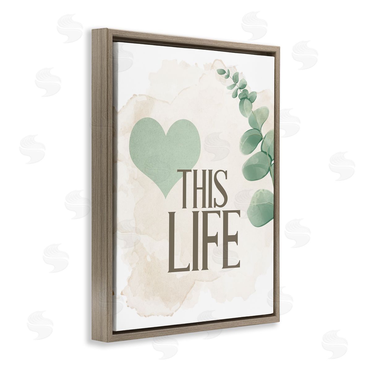 Kim Allen Love This Life Green Heart Neutral Brown Floater Frame Canvas Art