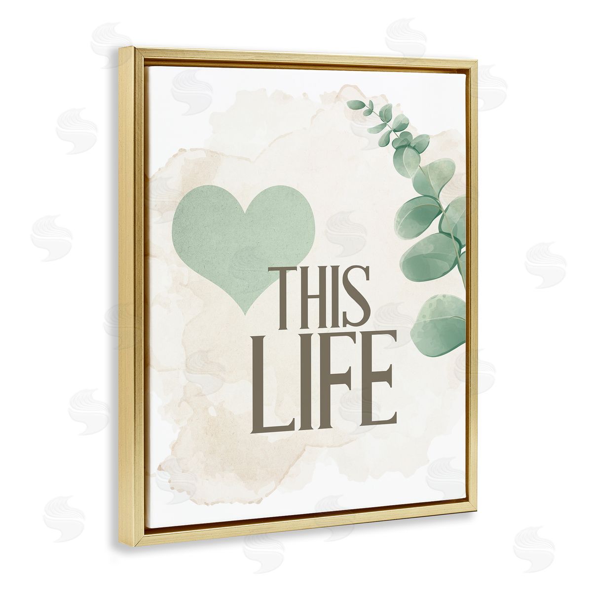 Kim Allen Love This Life Green Heart Neutral Gold Floater Frame Canvas Art