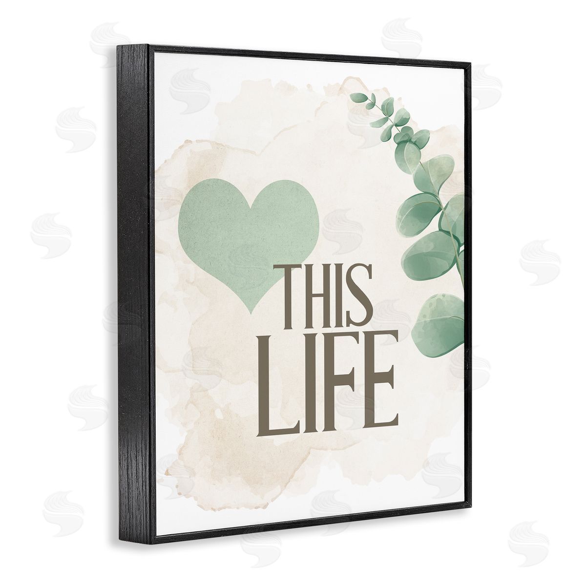 Kim Allen Love This Life Green Heart Neutral Black Framed Giclee Wall Art