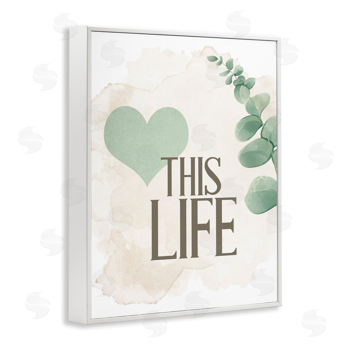 Kim Allen Love This Life Green Heart Neutral White Framed Giclee Wall Art