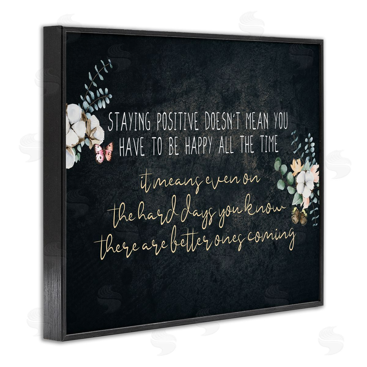 Kim Allen Motivational Distressed Stay Positive Florals Black Framed Giclee Wall Art