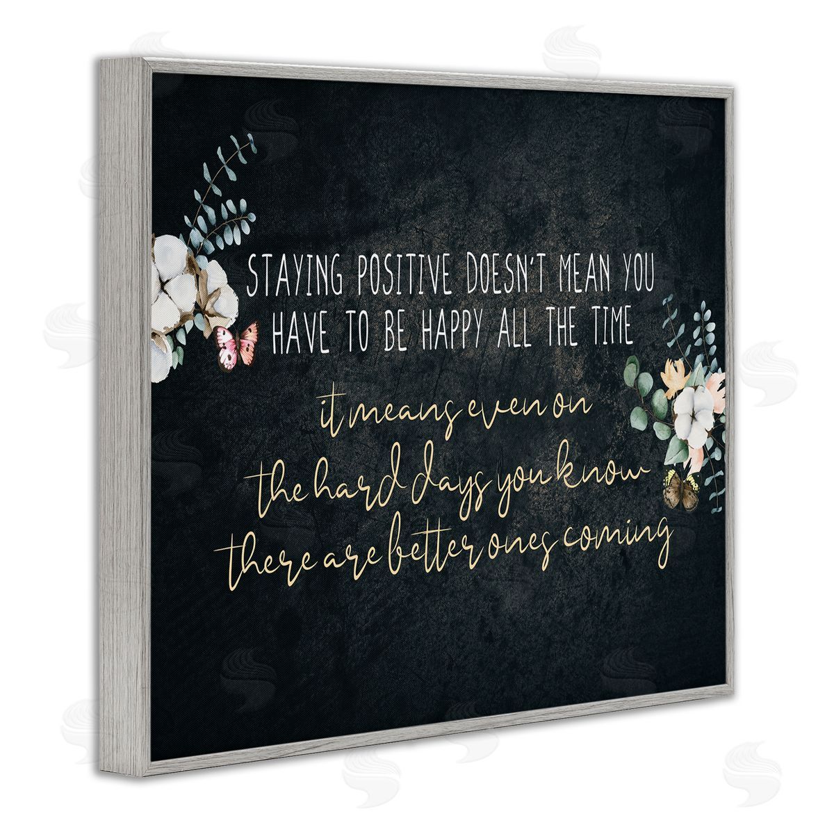Kim Allen Motivational Distressed Stay Positive Florals Gray Framed Giclee Wall Art