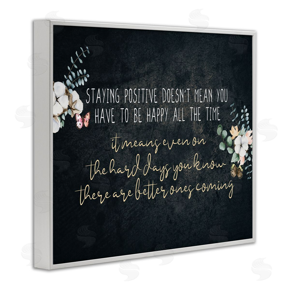 Kim Allen Motivational Distressed Stay Positive Florals White Framed Giclee Wall Art