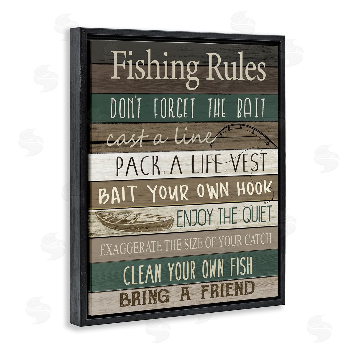 Kim Allen Rustic Fishing Rules Sign Black Floater Frame Canvas Art