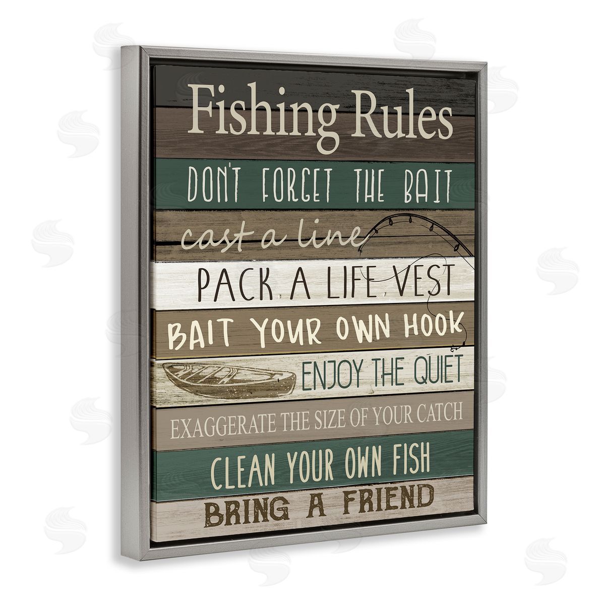 Kim Allen Rustic Fishing Rules Sign Gray Floater Frame Canvas Art