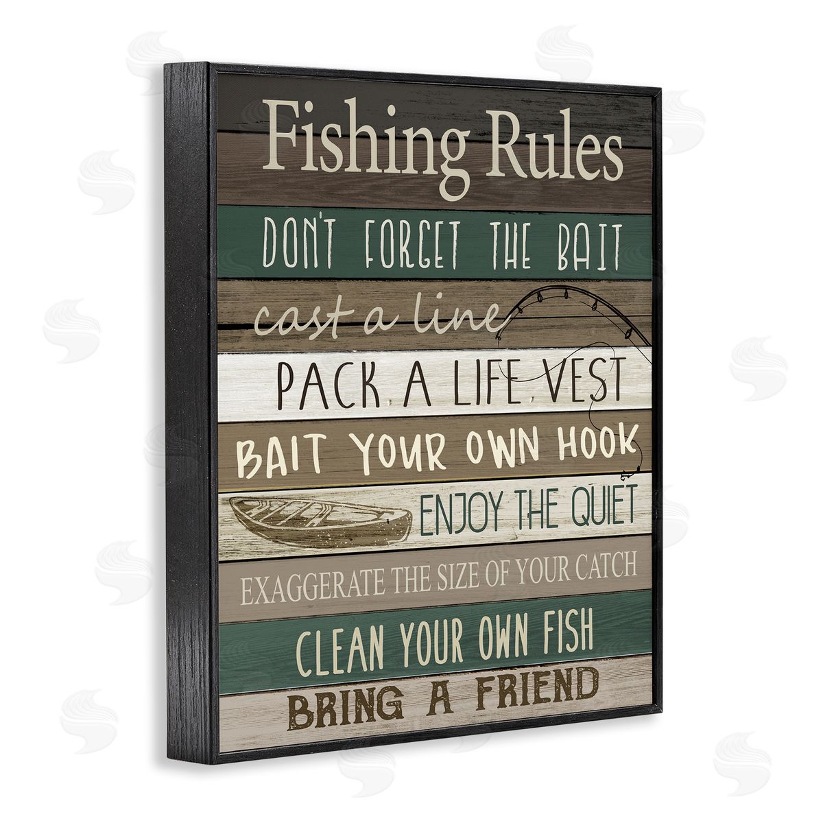 Kim Allen Rustic Fishing Rules Sign Black Framed Giclee Wall Art