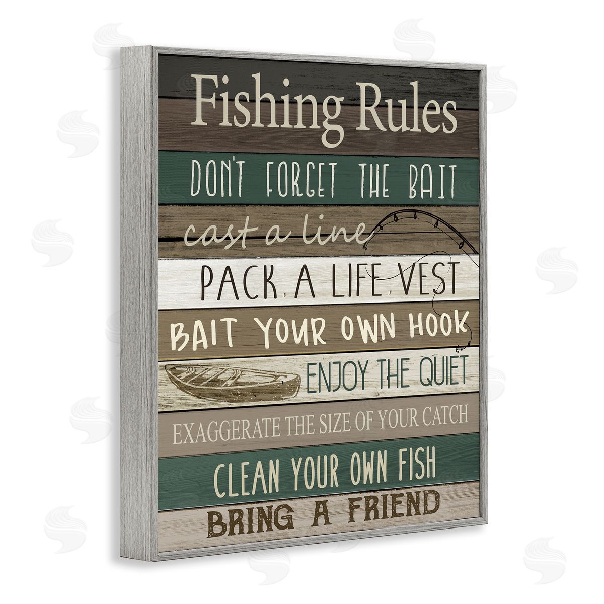 Kim Allen Rustic Fishing Rules Sign Gray Framed Giclee Wall Art