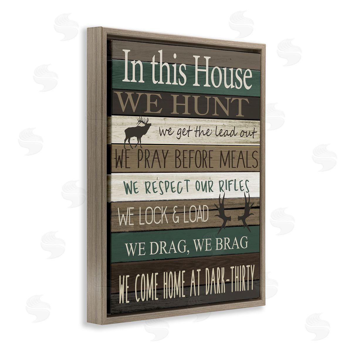 Kim Allen Rustic Family House Rules Brown Floater Frame Canvas Art