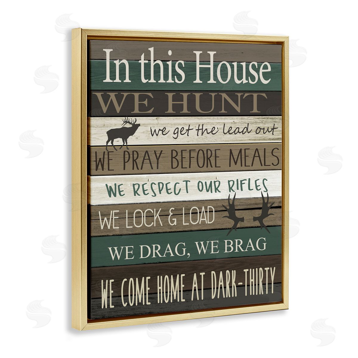 Kim Allen Rustic Family House Rules Gold Floater Frame Canvas Art