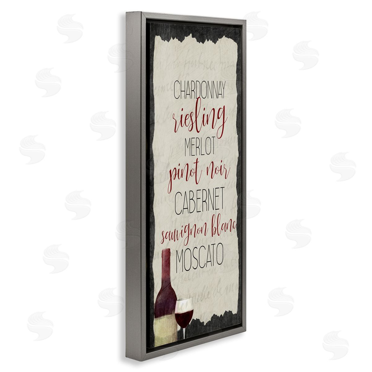 Country Kitchen Wine List Grey Floating Frame Canvas Wall Art, Home Decor by Kim Allen
