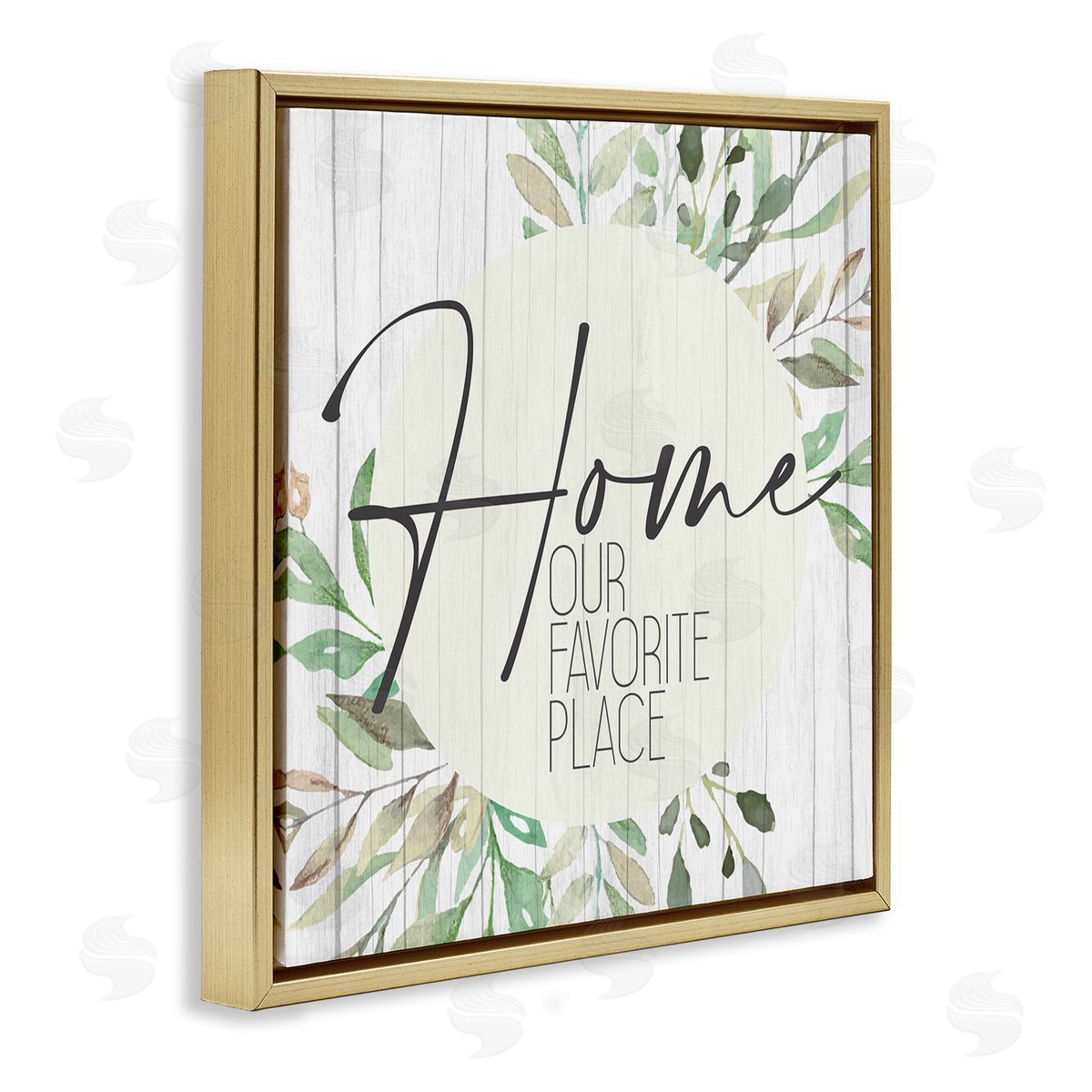 Kim Allen Our Favorite Place Graceful Green Leaves Gold Floater Frame Canvas Art