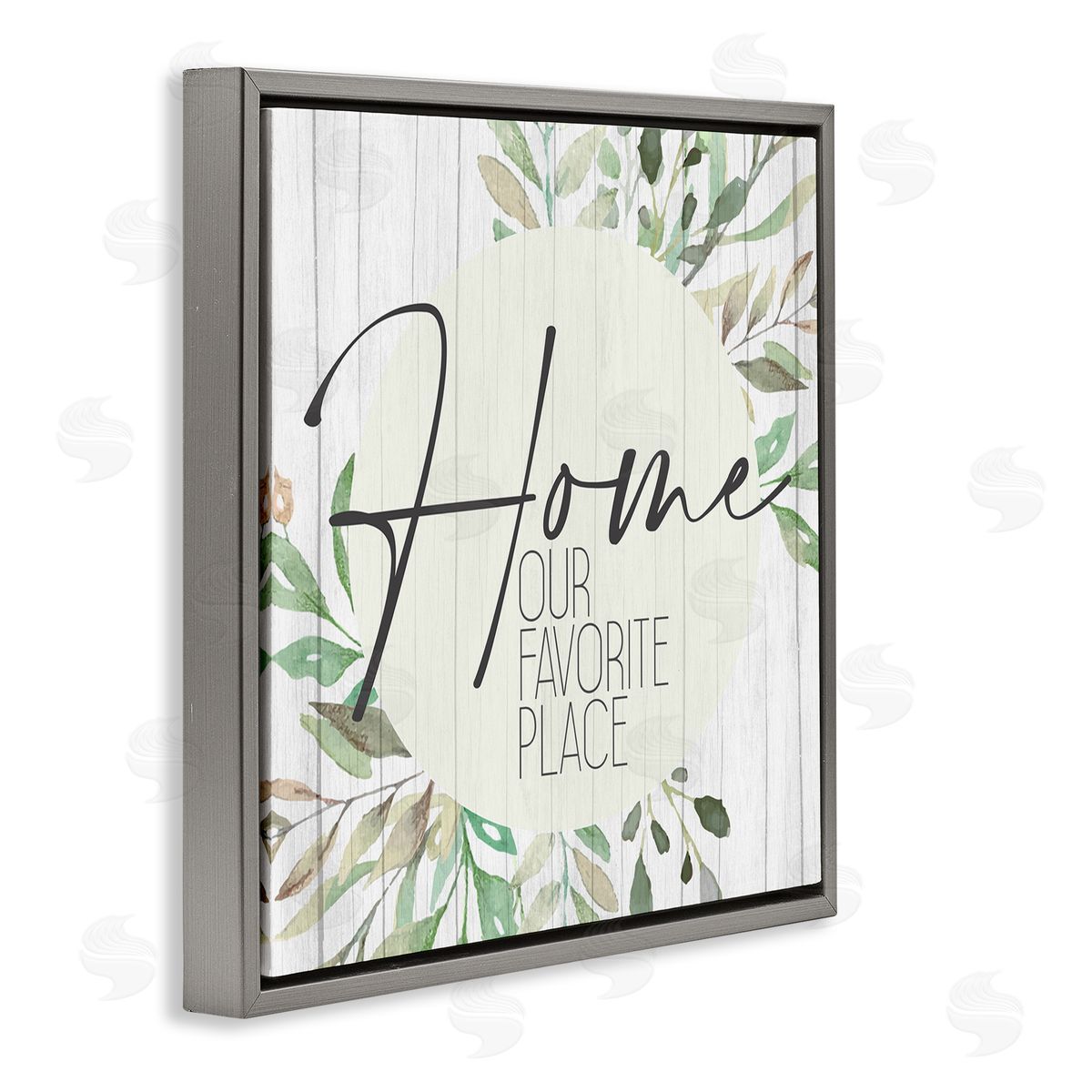 Kim Allen Our Favorite Place Graceful Green Leaves Gray Floater Frame Canvas Art