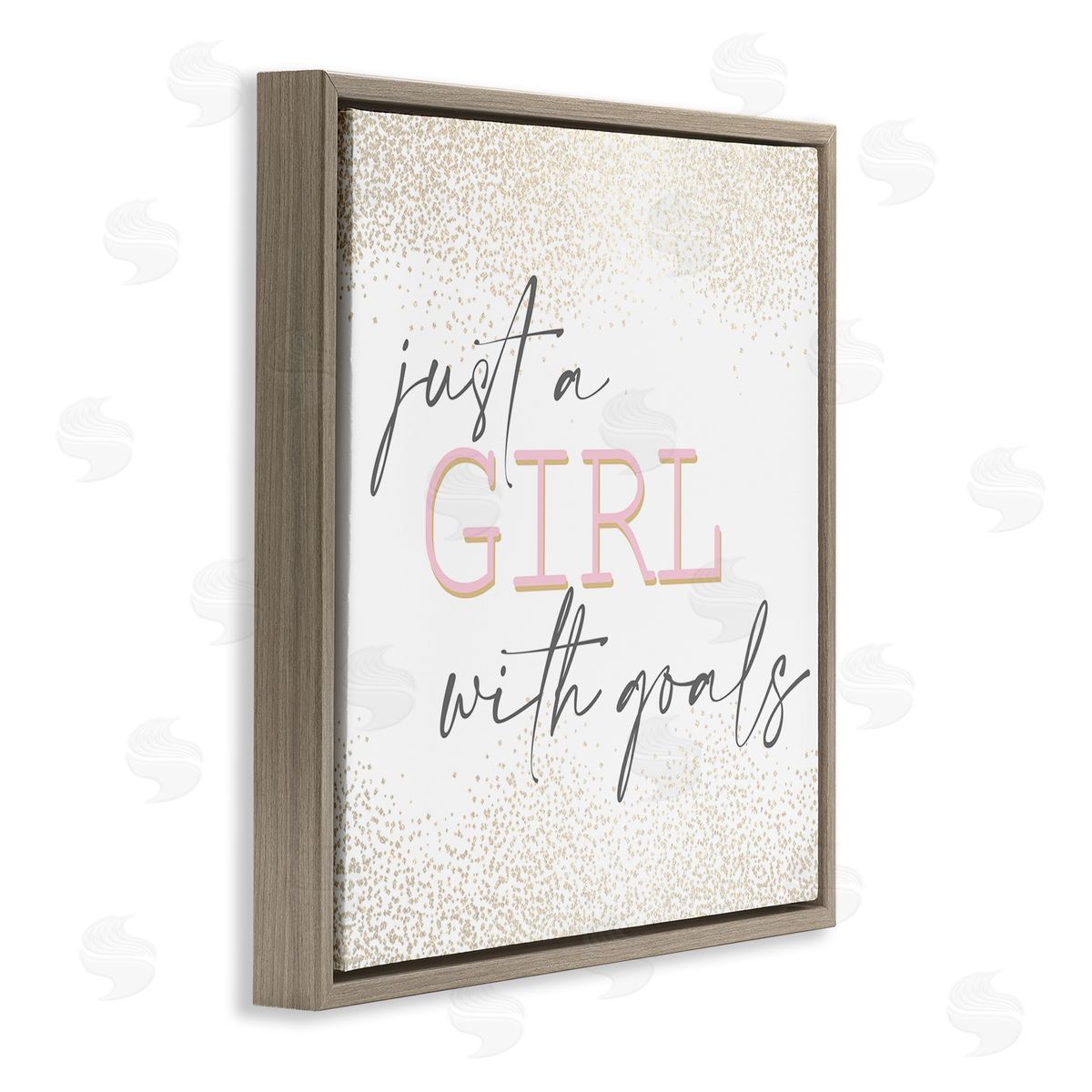 Kim Allen Girl With Goals Glamourous Sparkle Brown Floater Frame Canvas Art