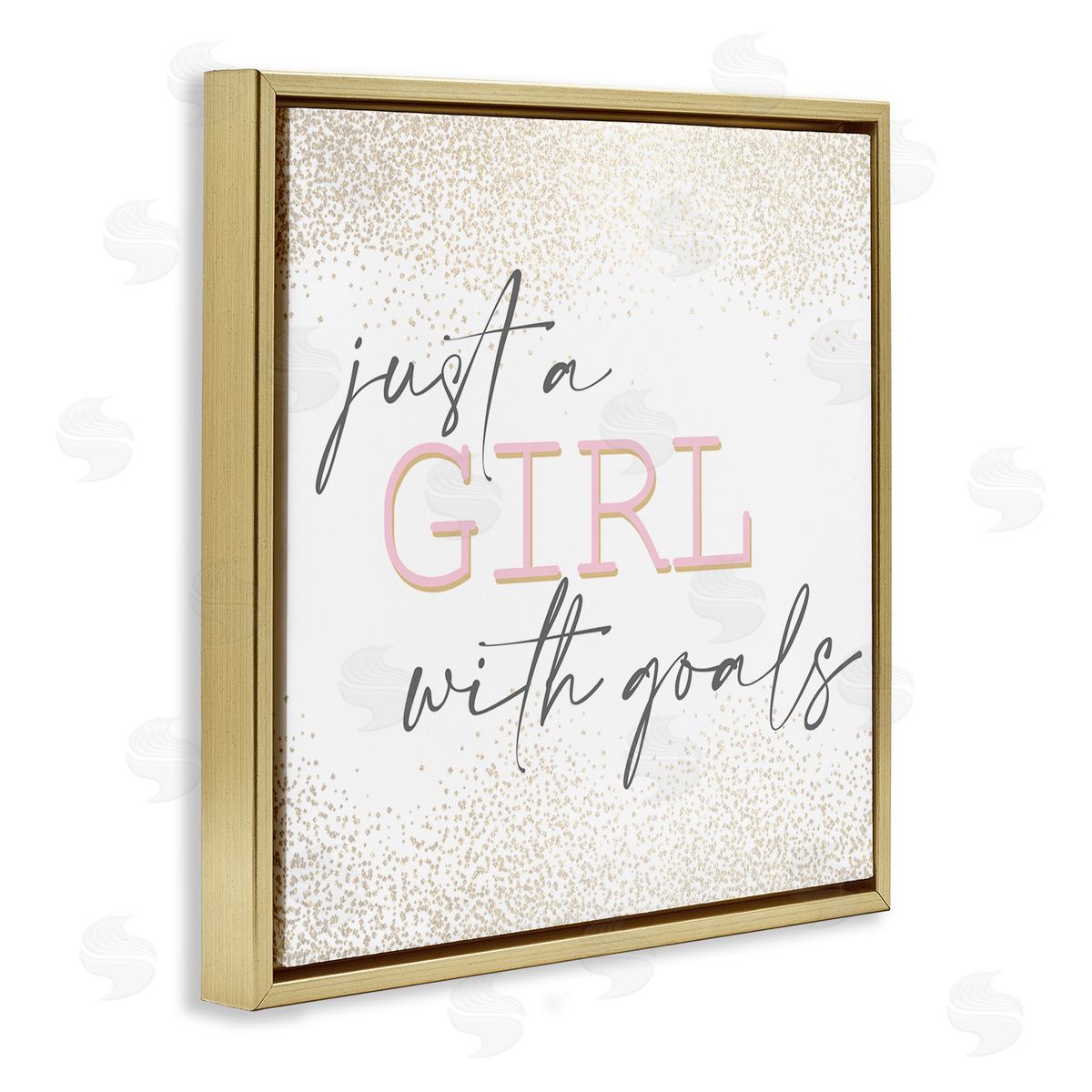 Kim Allen Girl With Goals Glamourous Sparkle Gold Floater Frame Canvas Art