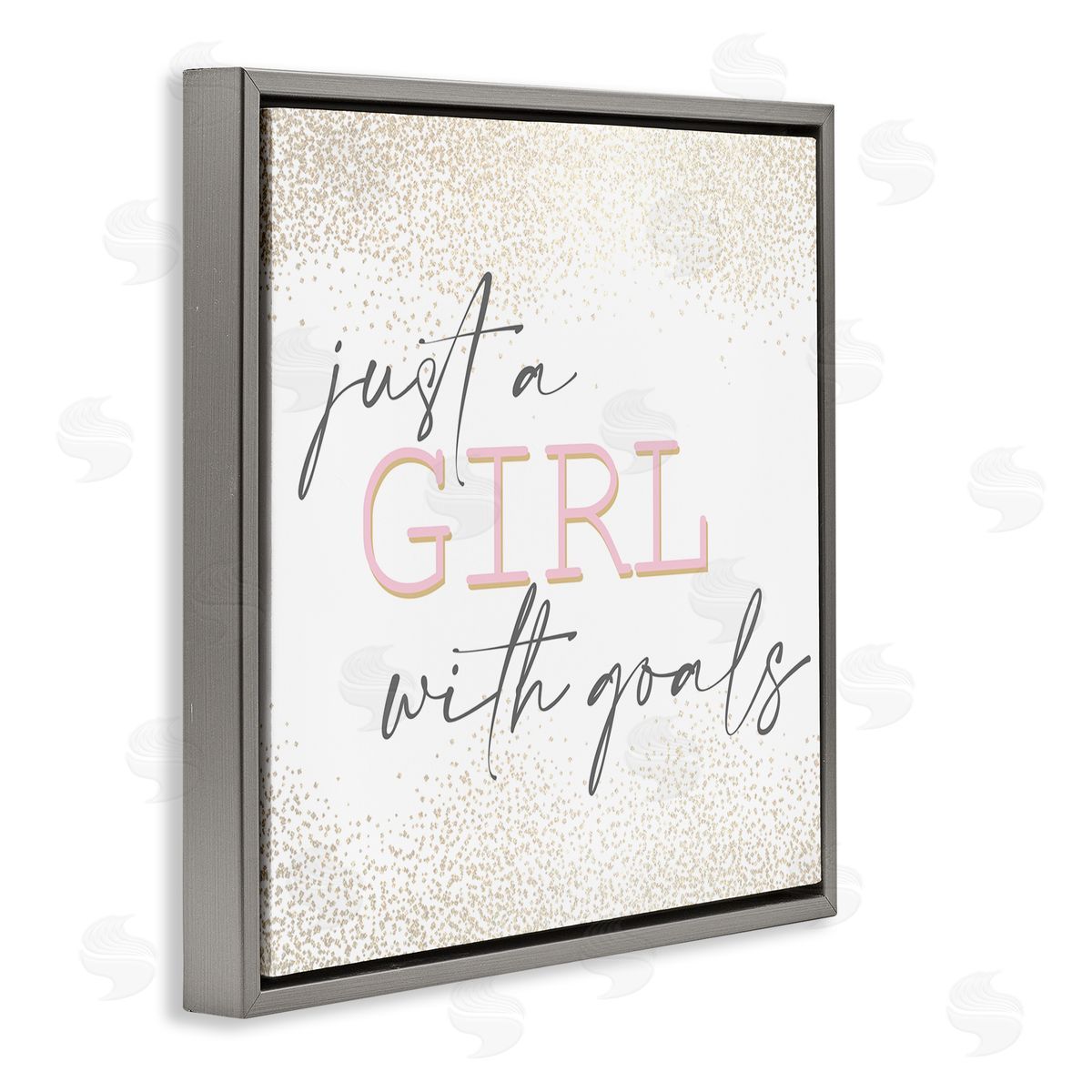 Kim Allen Girl With Goals Glamourous Sparkle Gray Floater Frame Canvas Art