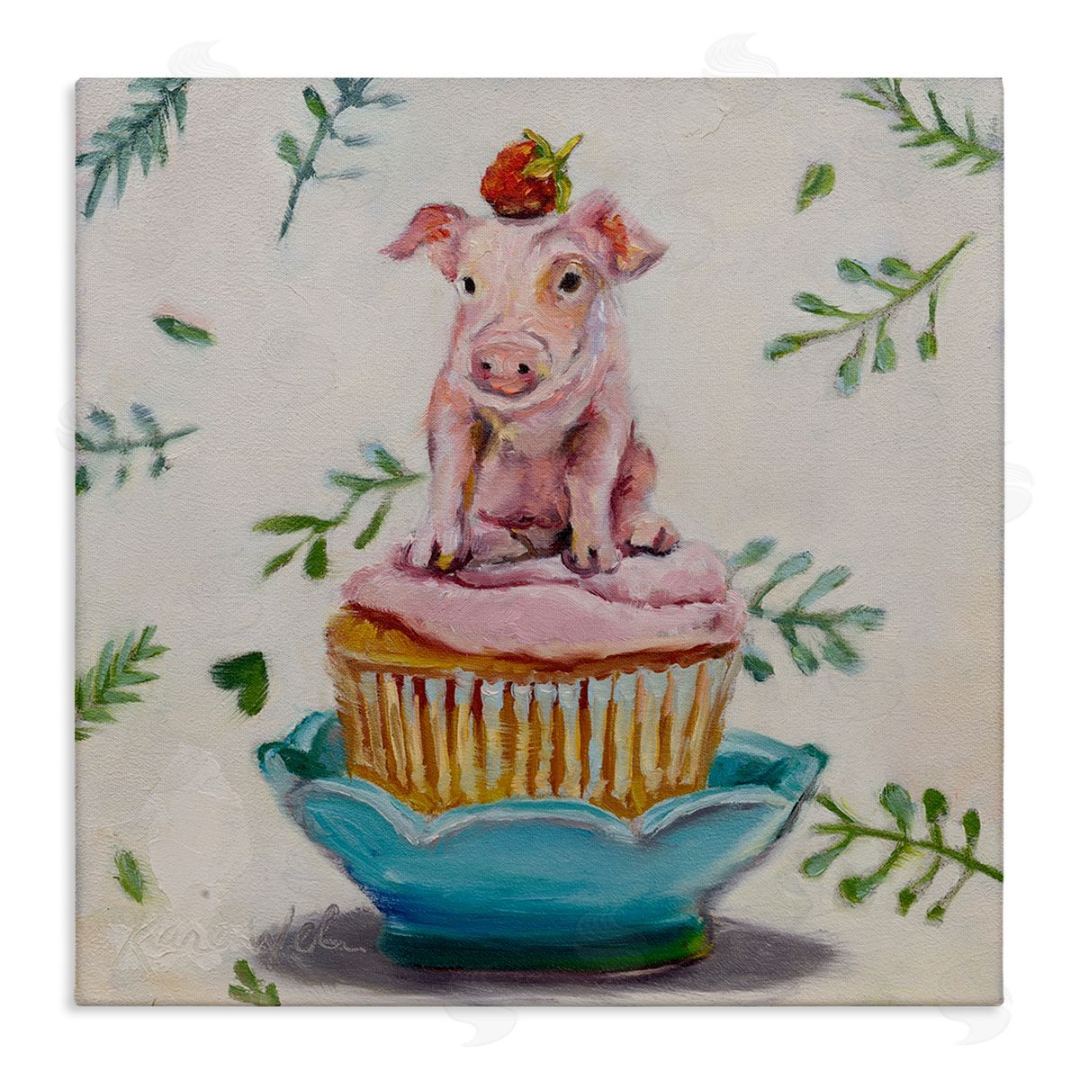 Teacup Pig on Cupcake Canvas Wall Art, Home Decor by Karen Weber Fine Art