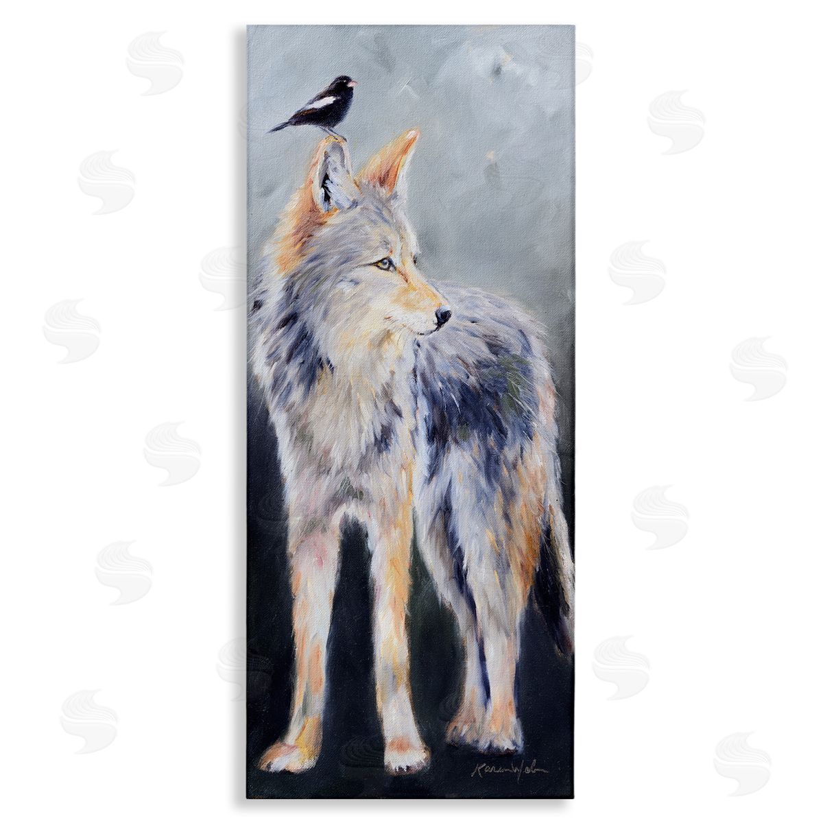 Wild Coyote & Black Bird Canvas Wall Art, Home Decor by Karen Weber Fine Art