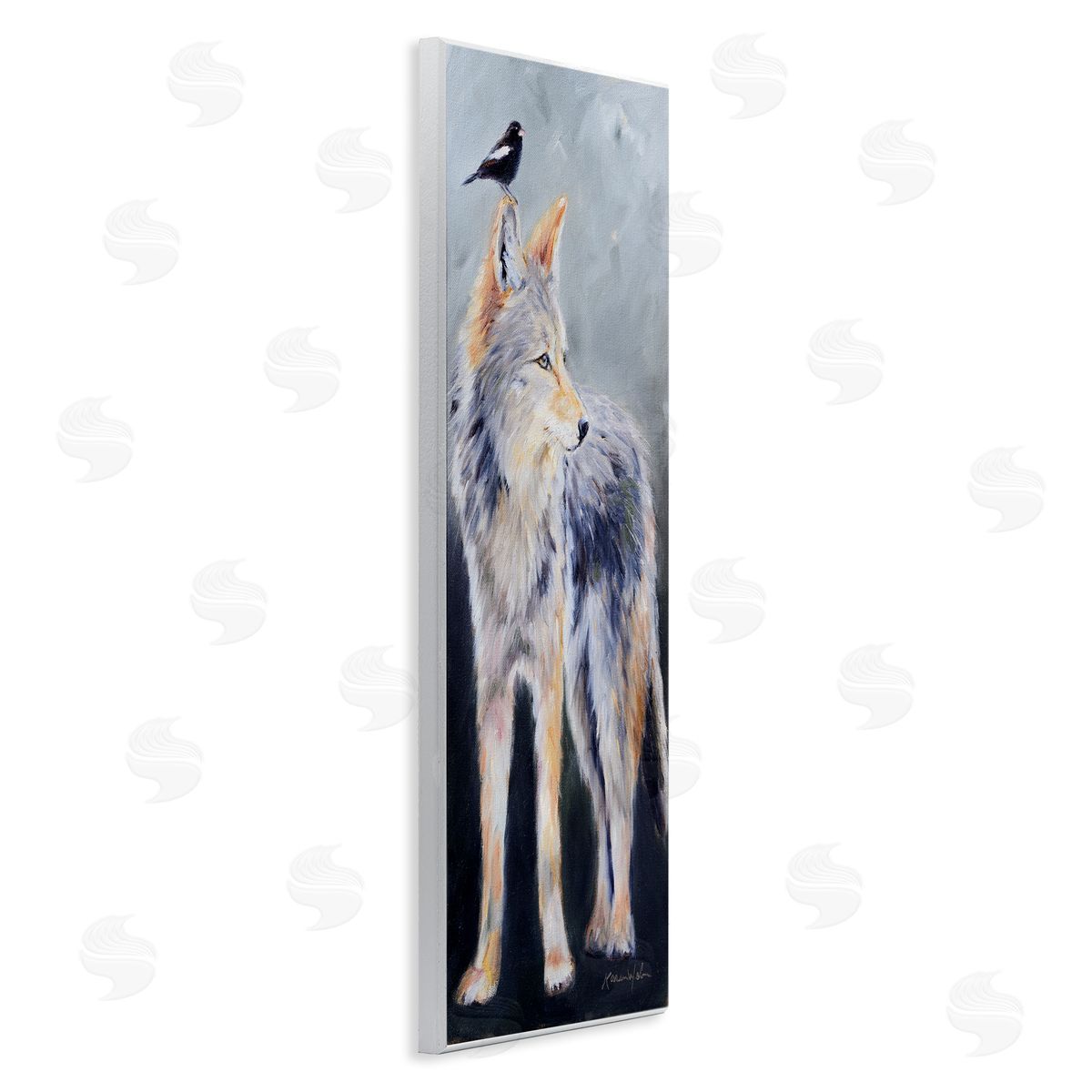 Wild Coyote & Black Bird Wood Plaque Wall Art, Home Decor by Karen Weber Fine Art