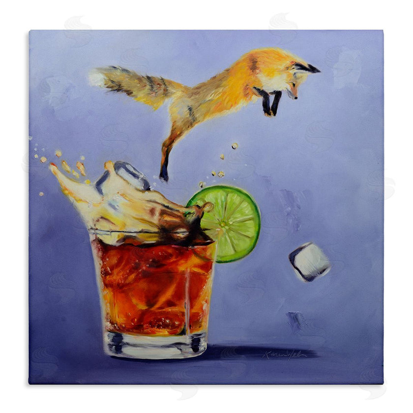 Karen Weber Fine Art | Fox Leaping Vintage Cocktail Painting