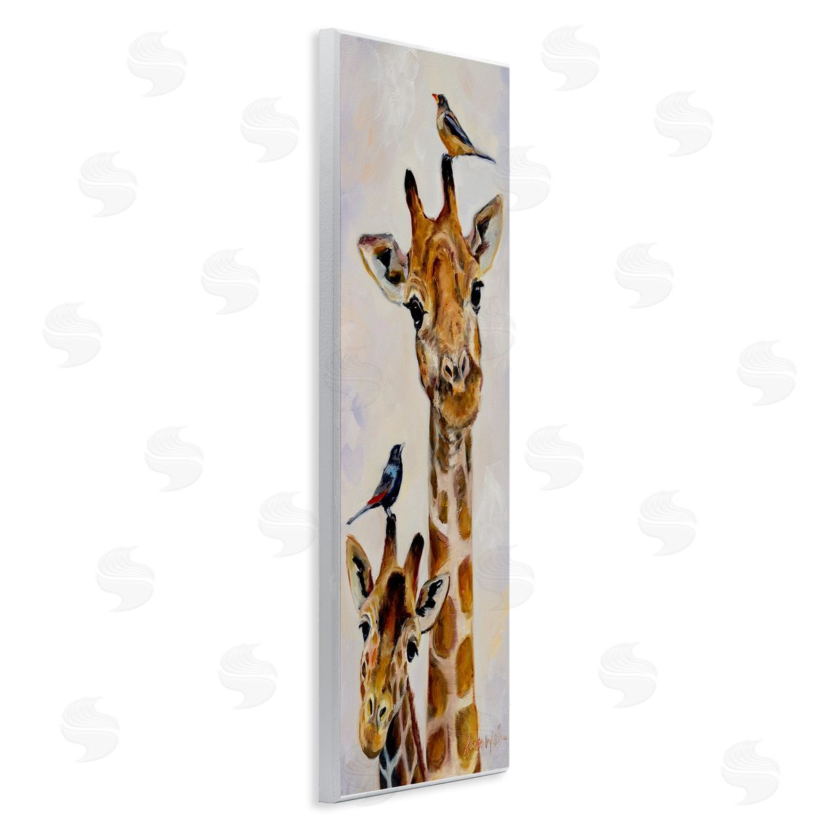 Giraffe & Perched Birds Wood Plaque Wall Art, Home Decor by Karen Weber Fine Art