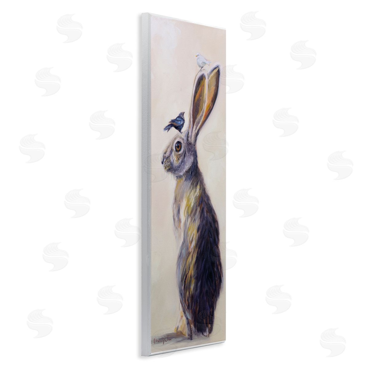 Minimal Rabbit & Perched Birds Wood Plaque Wall Art, Home Decor by Karen Weber Fine Art
