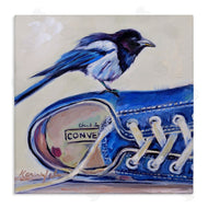 Karen Weber Fine Art | Blue Bird Perched on Sneakers