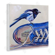 Karen Weber Fine Art | Blue Bird Perched on Sneakers