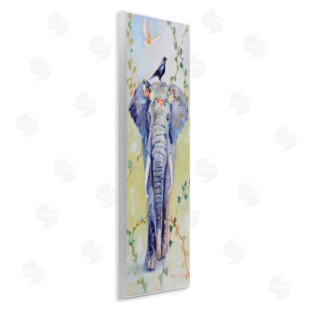 Bohemian Elephant with Green Vines Wood Plaque Wall Art, Home Decor by Karen Weber Fine Art