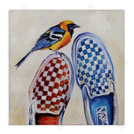 Karen Weber Fine Art | Oriole Bird on Vintage Checkered Sneakers