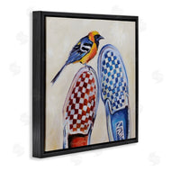 Karen Weber Fine Art | Oriole Bird on Vintage Checkered Sneakers