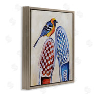 Karen Weber Fine Art | Oriole Bird on Vintage Checkered Sneakers