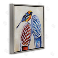 Karen Weber Fine Art | Oriole Bird on Vintage Checkered Sneakers